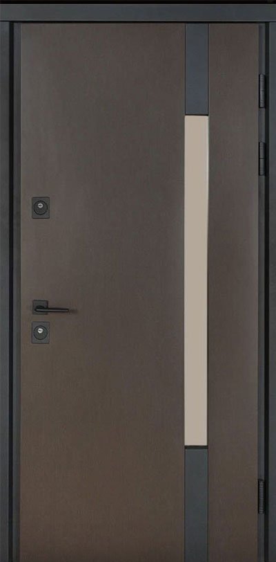 Metalinės durys privačiam namui TERMO HOUSE 705/431 – Tamsus vengė / Baltas satinas